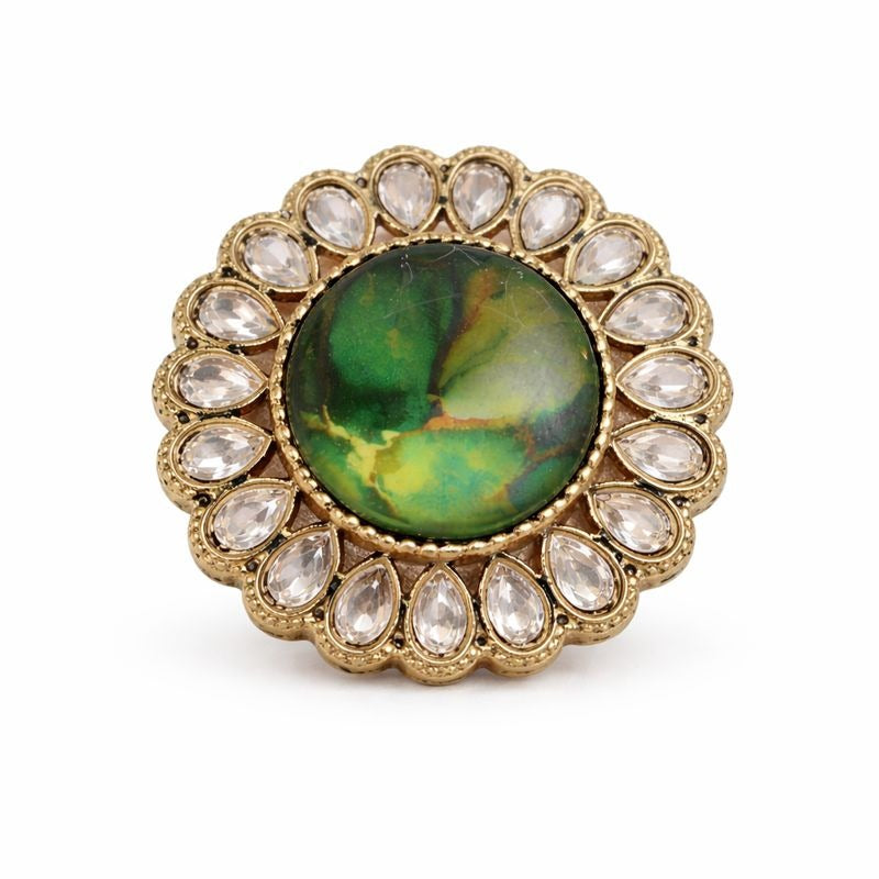 Royal Antique Floral Statement Ring 👑 | Marble Stone Designer Ring | Adjustable Party & Festive Wear Ring for Women