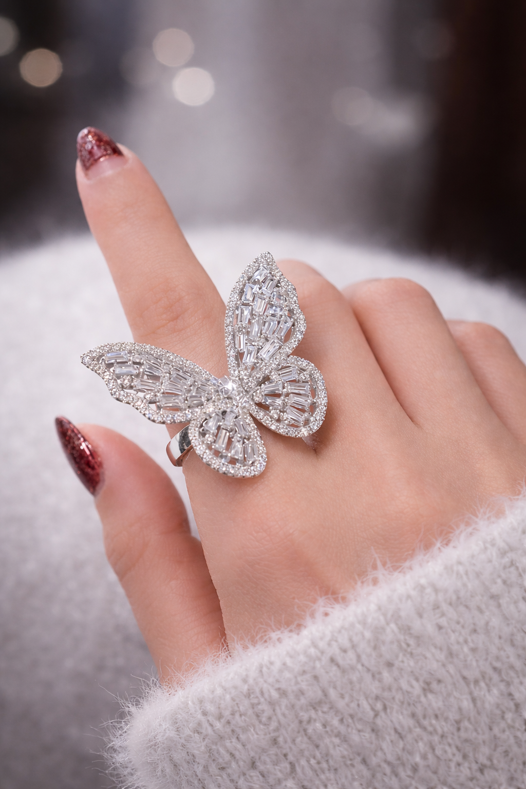Elegant Butterfly Statement Ring 🦋 | Sparkling Crystal Design | Perfect for Party & Wedding Wear | Trendy Adjustable Ring for Women