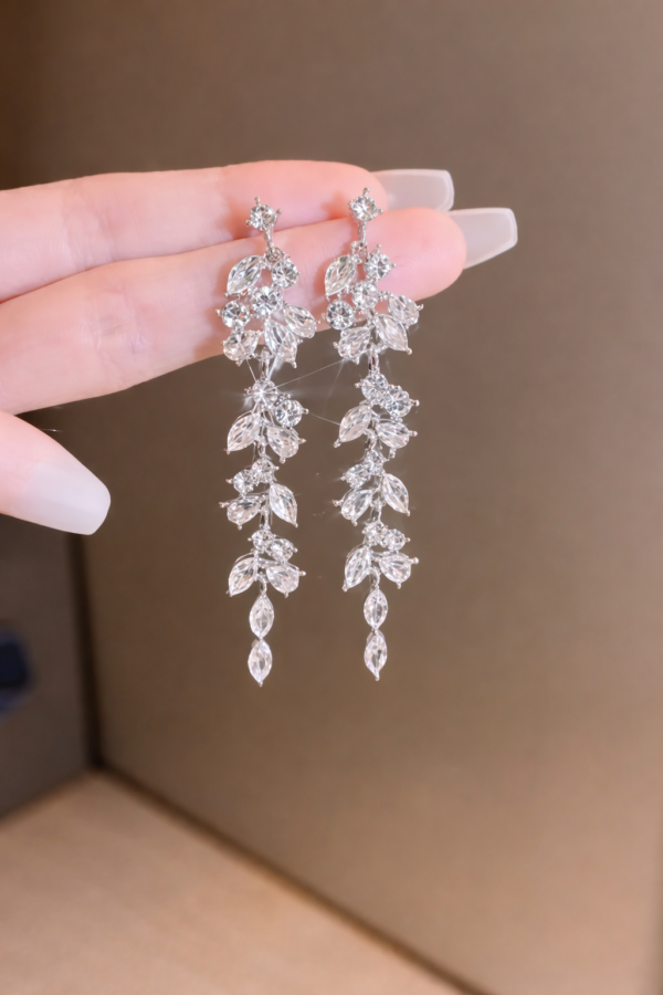 Elegant Crystal Leaf Drop Earrings ✨ | Silver-Tone Designer Dangler Earrings | Party & Wedding Wear Earrings for Women