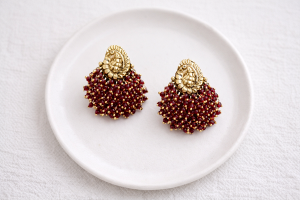 Royal Red Beaded Jhumka Earrings ❤️ | Traditional Gold-Tone Designer Jhumkas | Festive & Wedding Wear Earrings for Women