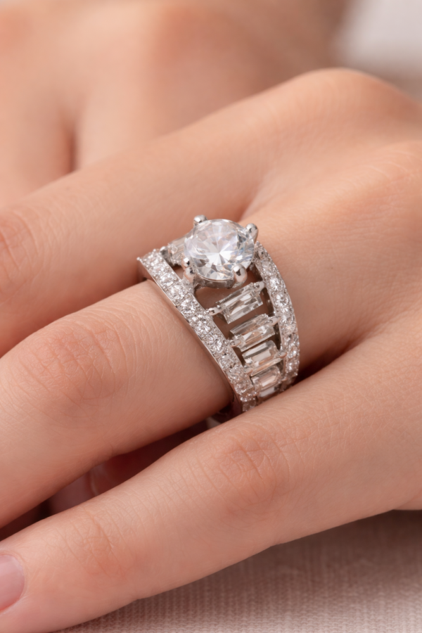 Elegant Solitaire Crystal Ring 💍 | Silver-Tone Statement Ring | Adjustable Party Wear Ring for Women