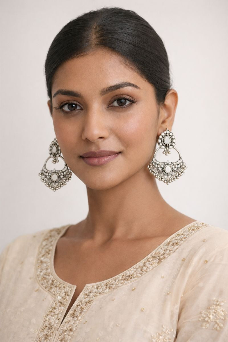 Traditional Pearl Kundan Chandbali Earrings for Women | Bridal Statement Earrings | Ethnic Wedding Jewelry