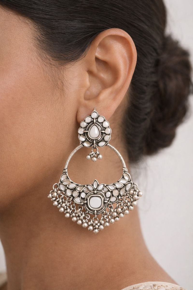 Traditional Pearl Kundan Chandbali Earrings for Women | Bridal Statement Earrings | Ethnic Wedding Jewelry