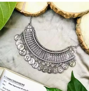 Anayshaaz oxidized silver statement necklace with intricate tribal elegance