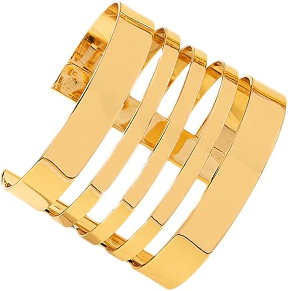 Elegant Gold-Tone Multi-Layer Cuff Bracelet — a modern statement piece designed to elevate your everyday and party look with timeless sophistication. Perfect for women who love minimalist luxury jewelry.