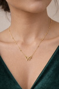 Elegant Gold Bow Necklace & Earrings Set | Minimalist Jewelry Set for Women | Daily Wear & Gift Collection
