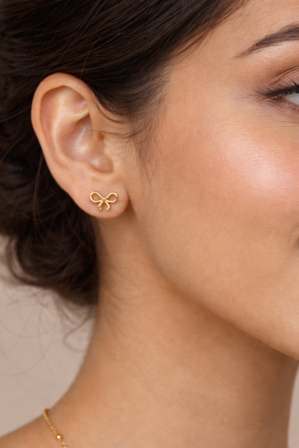 Elegant Gold Bow Necklace & Earrings Set | Minimalist Jewelry Set for Women | Daily Wear & Gift Collection