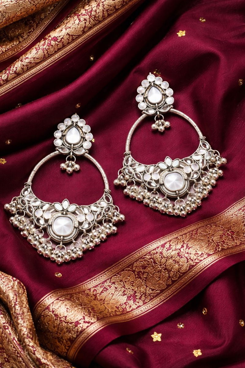 Traditional Pearl Kundan Chandbali Earrings for Women | Bridal Statement Earrings | Ethnic Wedding Jewelry